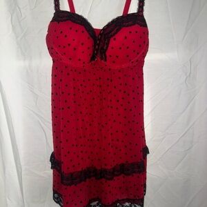 Red and Black Lace Trimmed Women's Nightgown